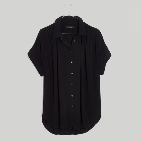 Madewell Central Drapey Button Down Short Sleeve Shirt in Black Size Small - Picture 2 of 5